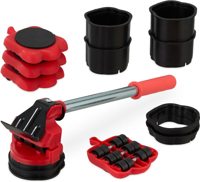 Relaxdays - Möbelheber und Möbelroller Set, Transportrollen Möbel, bis 150 kg, drehbar, 8 Aufsätze, Möbelverschieber, ro...
