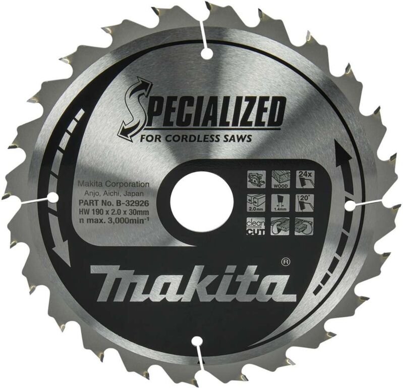 Sägeblatt specialized 190x30x24Z, Zahnwinkel 20°, 2,0 mm - Makita