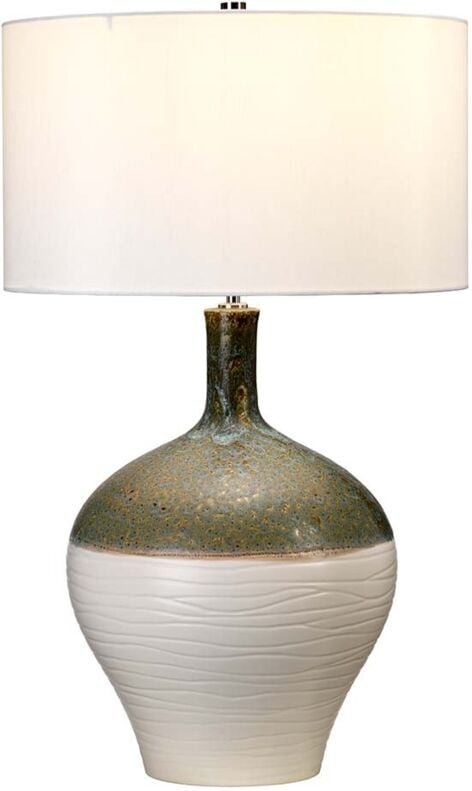 Nachttischlampe Beistellleuchte Tischleuchte Keramik Kunstseide türkis gold grün