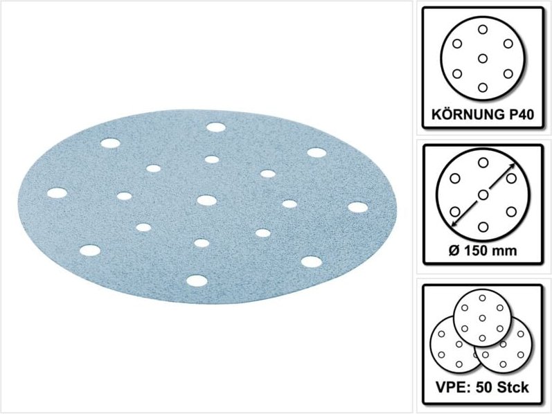 Stf D150/16 P40 gr / 50 Schleifscheiben Granat 150 mm 50 Stück ( 496975 ) - Festool