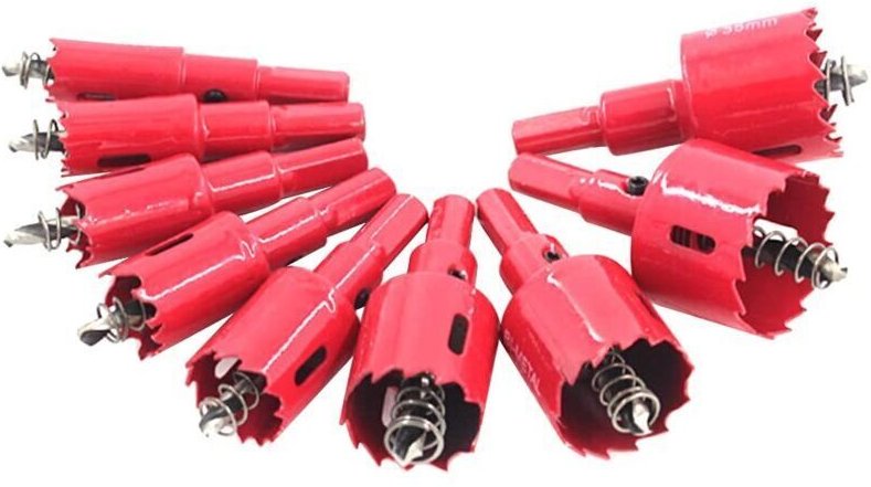 Bimetall-Lochsägen, 9er-Set mit Durchmessern von 16 mm, 18 mm, 20 mm, 22 mm, 25 mm, 30 mm, 32 mm, 35 mm und 38 mm für Ei...