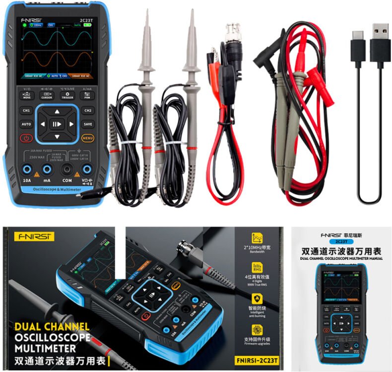 Generatore di segnale oscilloscopio-multimetro 3 in 1, schermo IPS da 2,8 pollici, larghezza di banda 10 MHz, doppio can...