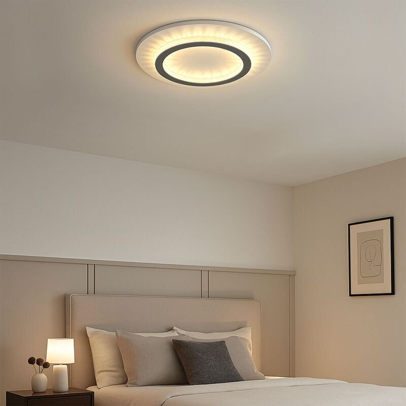 Deckenlampe mit verstellbarer Lichtfarbe Wohnzimmerlampe Kristalle led Deckenleuchte grau weiß, 24W 920lm warmweiß, neut...