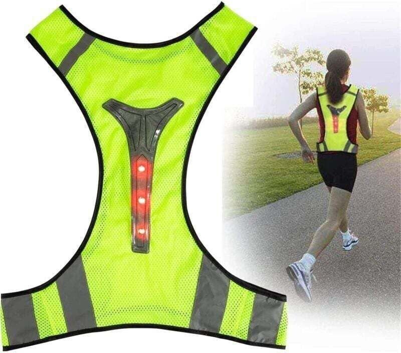 Reflektierende Weste, Sicherheitsweste mit reflektierenden Streifen und 3 LEDs, gut sichtbare Fahrradweste zum Joggen un...