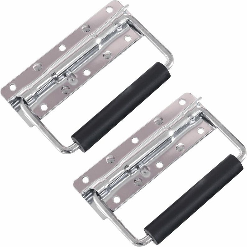 Thumbnail - HMF - 14990-09 Klappgriff 2er Set, verzinkter Stahl, Gefedert, 6-Loch, 12,5 x 4 cm, silber