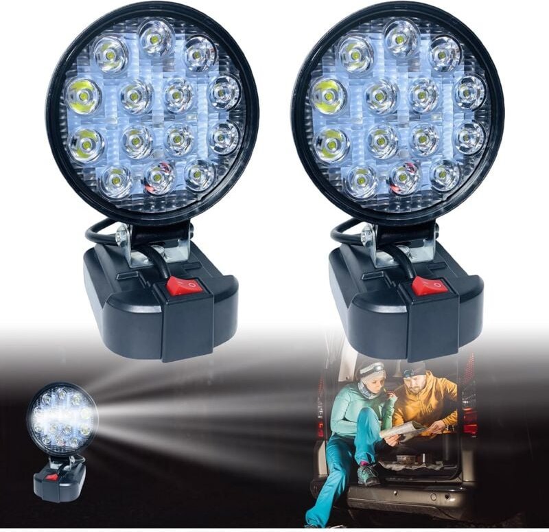 Coocheer - 2 Stück Akku Lampe für Makita 18v, led Arbeitsleuchte Akku led Strahler Tragbares Flutlichter Baustellen Lamp...