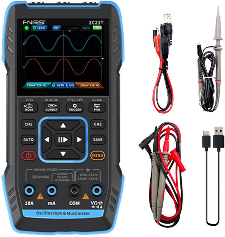 Oscilloscopio digitale portatile 3 in 1, doppio canale 10MHz2, 50MS/s, funzioni combinate di oscilloscopio, multimetro e...