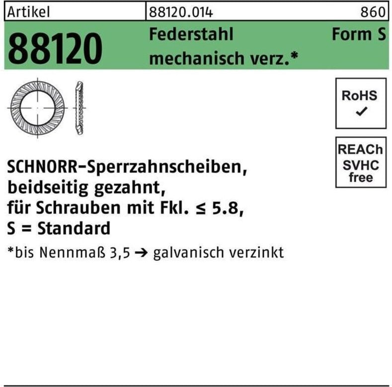 Thumbnail - Sperrzahnscheibe r 88120 beidseitig gezahnt s 6 x10 x0,7 Federstahl mechanisch verzinkt