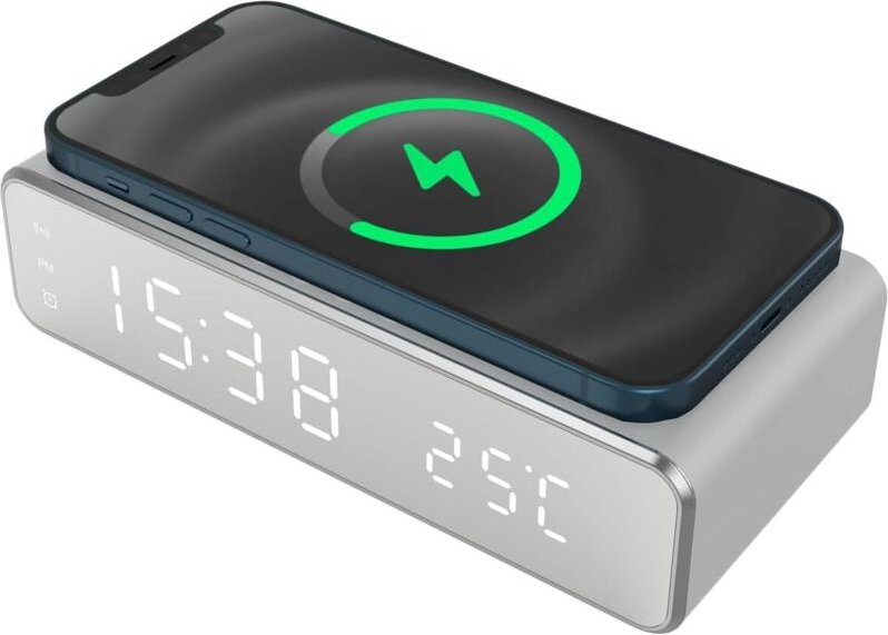 LED-Wecker mit kabelloser Aufladung – Digitaluhr mit Helligkeitseinstellung und Weckfunktion, kompatibel mit iPhone, Sam...