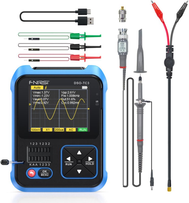 Oscilloscopio digitale 3 in 1, tester per transistor, generatore di segnale, schermo TFT da 2,4 pollici, frequenza di ca...