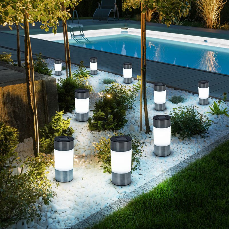 Solarleuchten Set Edelstahl Steckleuchten Außen Wegeleuchten Solarlampe Gartenleuchte, led warmweiß, DxH 6,3x23,5 cm, 9e...