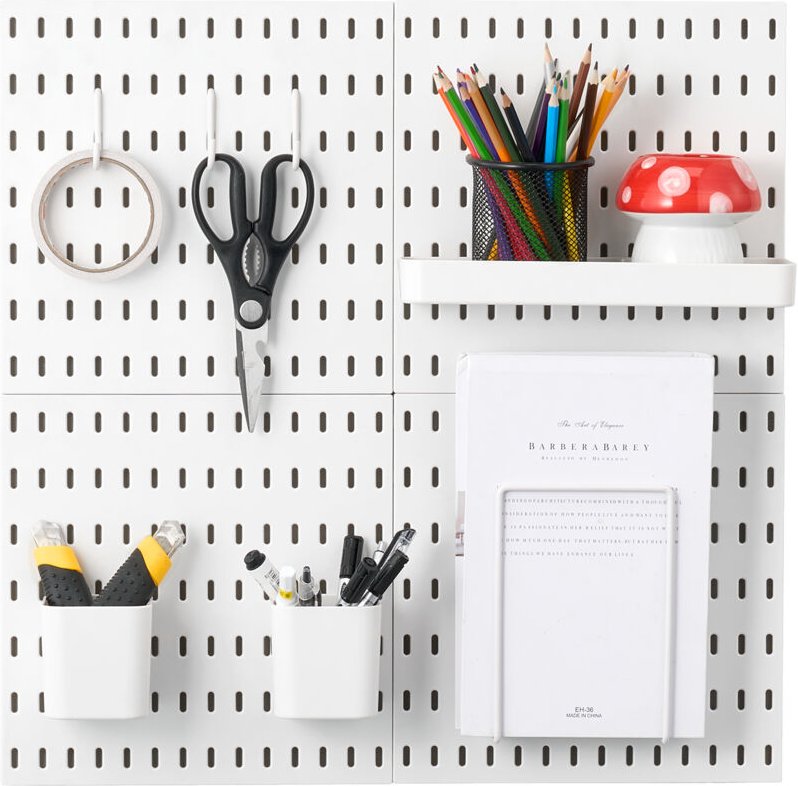 Mophorn - Pegboard-Kombinationsset, 27,9 x 27,9 cm, Kunststoff-Pegboard, 4 Paneele, Wand-Organizer-Set mit Zubehör für G...