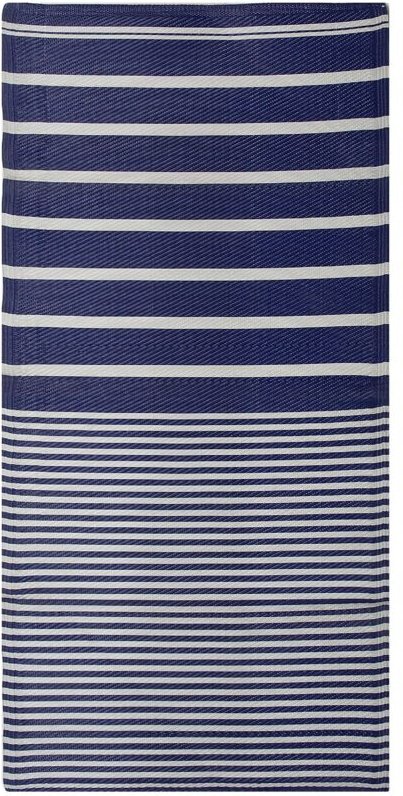 Outdoor Teppich Dunkelblau Weiß Polypropylen 90 x 180 cm Gestreift Jacquardgewebt Rechteckig