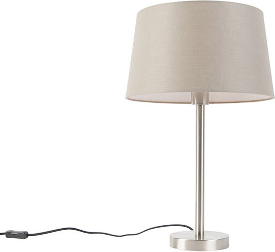 Moderne Tischlampe Stahl mit taupefarbenem Schirm 35 cm - Simplo
