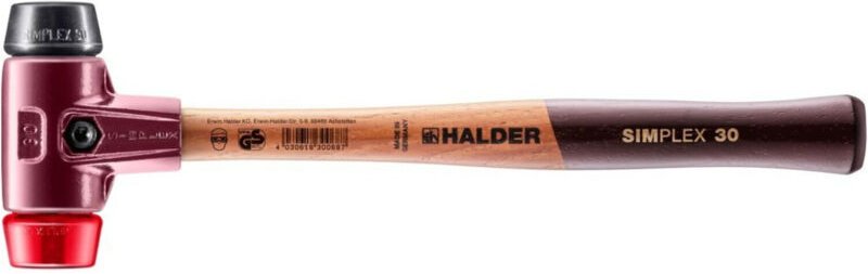 Erwin Halder Kg - SIMPLEX-Schonhammer, Gummikomposition / Plastik mit Tempergussgehäuse und hochwertigem Holzstiel D=30 ...