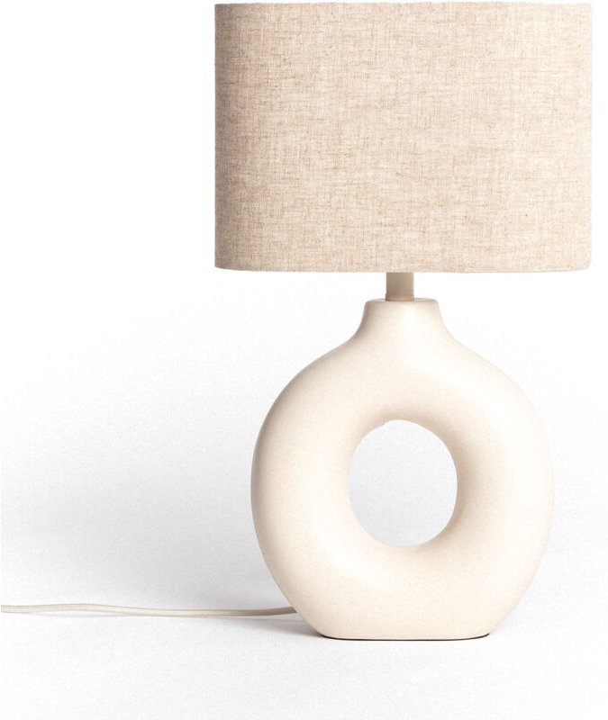 Tischlampe Keramik und Stoff Memphis Beige