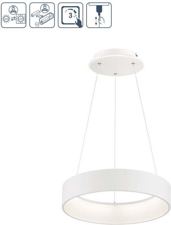 Thumbnail - Wofi - led Pendelleuchte dimmbar Hoehenverstellbar Esstischlampe hängend led Modern Hängelampe Ring weiß, Metall, 31,5W ...