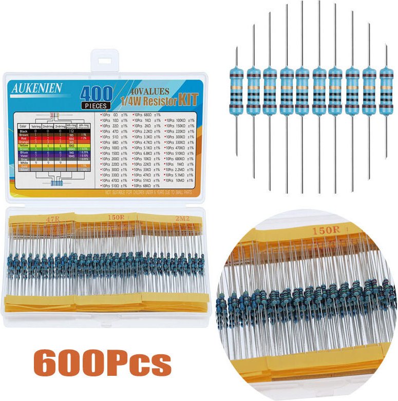 600-teiliges 1/4-W-Widerstandssortiment, 0-Ohm- bis 10-M-Ohm-Widerstandsset, 40 Werte, Widerstandsset 1 % 1/4-Watt-Metal...