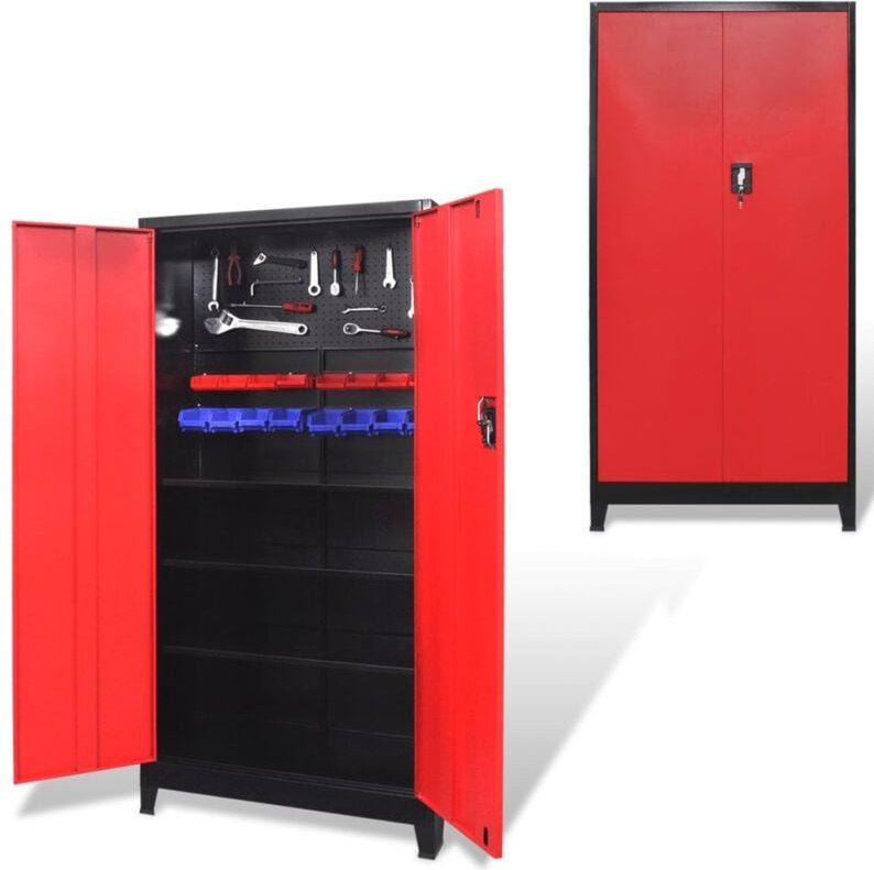 Werkzeugschrank mit 2 Türen Stahl 90x40x180 cm Schwarz/Rot - Vidaxl
