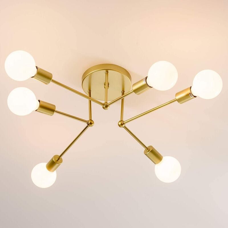 Goeco - Deckenleuchte Vintage E27 Basis 6 Lichtern Deckenlampe Für Wohnzimmer Schlafzimmer Esszimmer Büro Gold