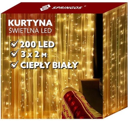 SPRINGOS Lichterkette Lichtervorhang 2 x 2 m Weihnachtsbeleuchtung LED Deko Innen 200 LEDs Fernbedienung 8 Leuchtmodi US...