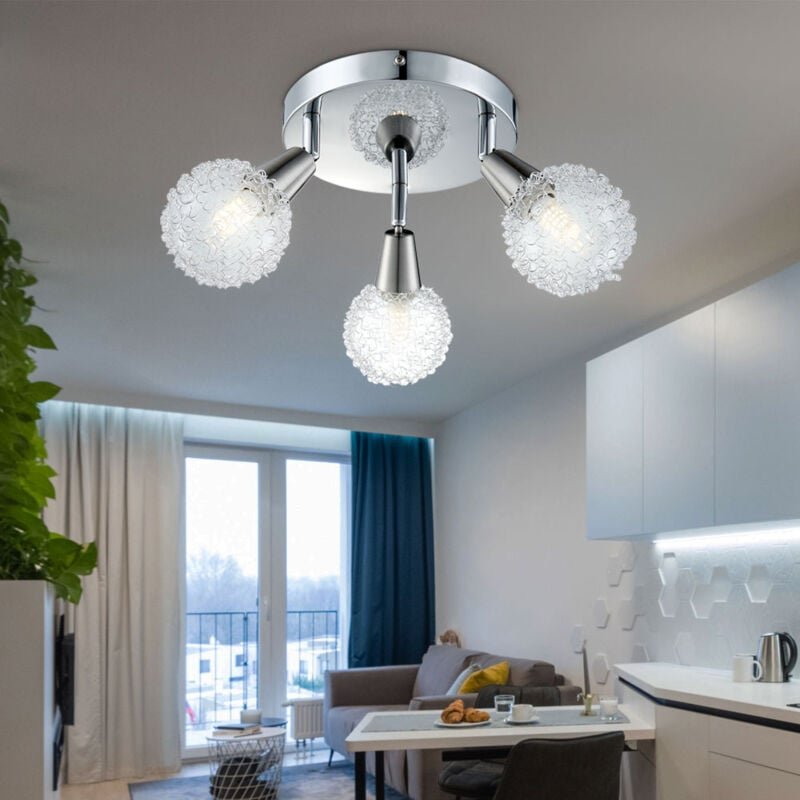 Globo - Deckenleuchte Chrom klar Esszimmer Designlampe Spotrondell alu Kugelgeflecht Deckenlampe Wohnzimmer, bewegliche ...