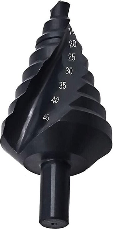 HSS-Stufenbohrer 10–45 mm, Spiralnut, Dreieckgriff, Nitril-Pagodenschaftbohrer mit Bohrer für Stahl, schwarz