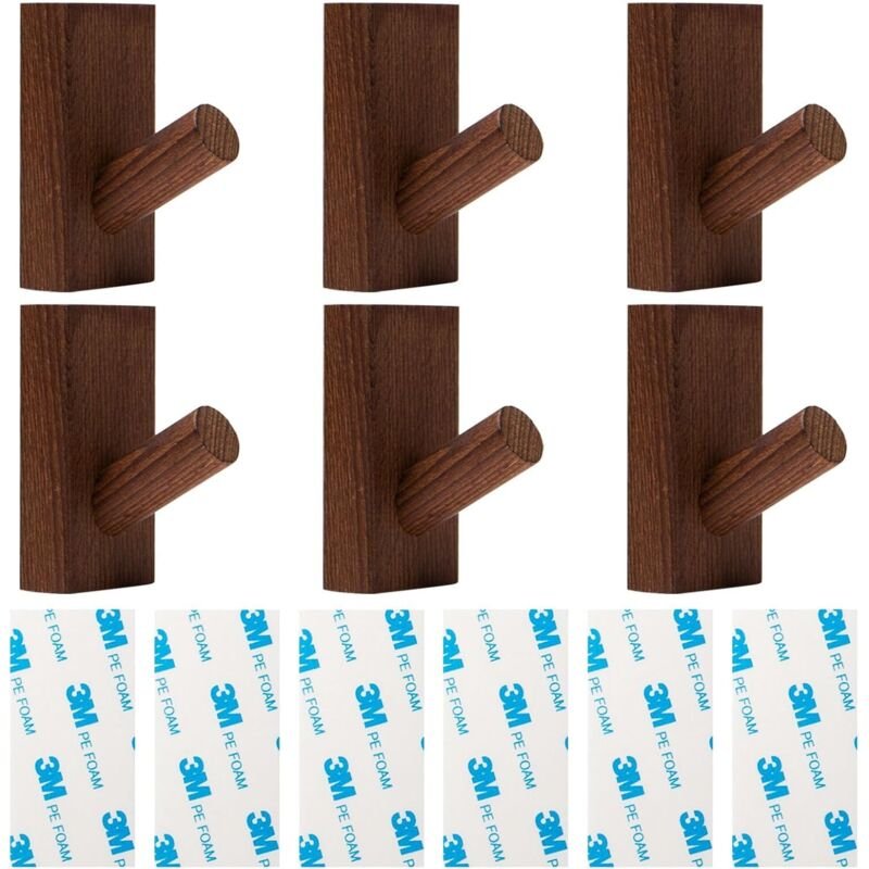 Ahlsen - Stück selbstklebende Wandhaken, Holzfarbe, Garderobe ohne Bohren für den Eingang, Kinder-Kleiderhaken, Wandhake...