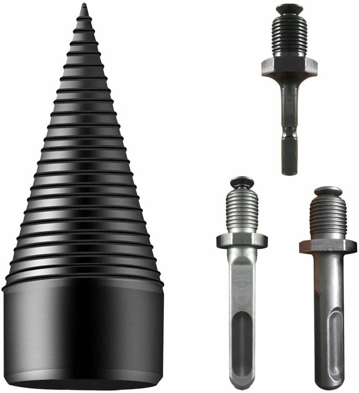 Brennholzbohrer, 3 abnehmbare Holzspalterteile inklusive Schraubkegelbohrer und Vierkantgriff/runder Sechskantschaft für...