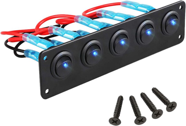 Tlily - Wippschalterfeld mit 5 Vorverdrahteten Ein-Aus-Kippschaltern für 12V 24V Auto Fahrzeug AnhäNger suv Marine Boat ...
