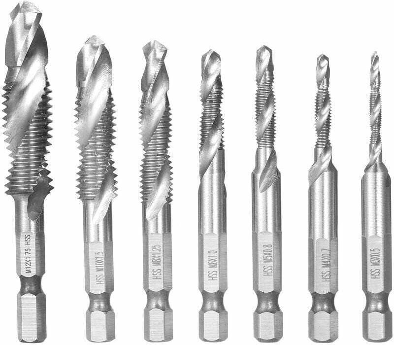 Accessoire pour une perceuse Ensemble de forets et de tarauds combinés 7 pièces filetage métrique hss M3-M12 outil de fo...