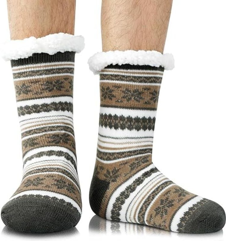 Juni Herren Hausschuhe Socken mit Krallen, pelzig, rutschfest, warm, Winter warm, dick und bequem, weich, Wolle Material...