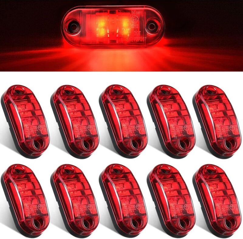 10 uds luces LED para remolque DC12v/24v, impermeables, 2 LEDs, luces laterales de posición ovales, luces de circulación...