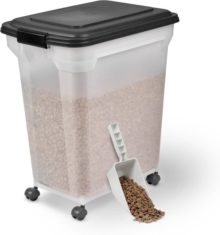 Hundefutter Aufbewahrung mit Rollen, 45L/15kg, Schwarz, Luftdichte Futterbox, Trockenfutter, Futterbehälter, Für Hunde, ...