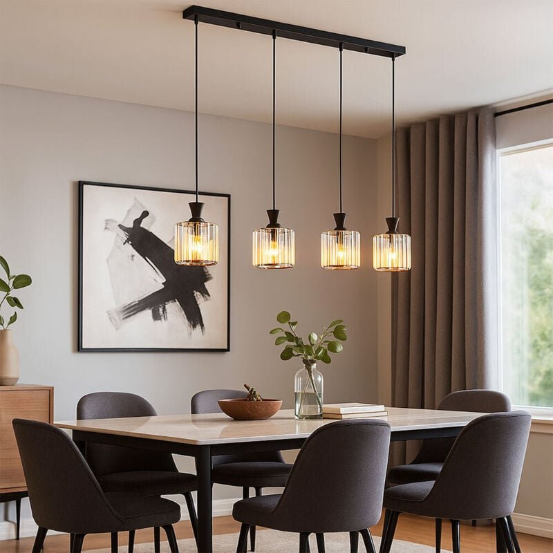 Esszimmerleuchte 4-Flammig Kristalllampe Hängelampe Esszimmerleuchte schwarz, Metall, 4x E27 Fassung, LxBxH 86x13x120 cm