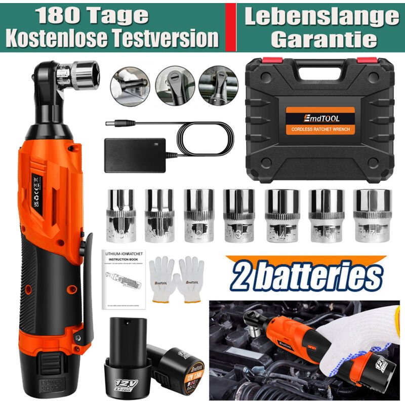 Dayplus - Akku Ratschenschrauber 60Nm Elektrischer Ratschenschlüssel 2Akkus & 7 Steckdosen