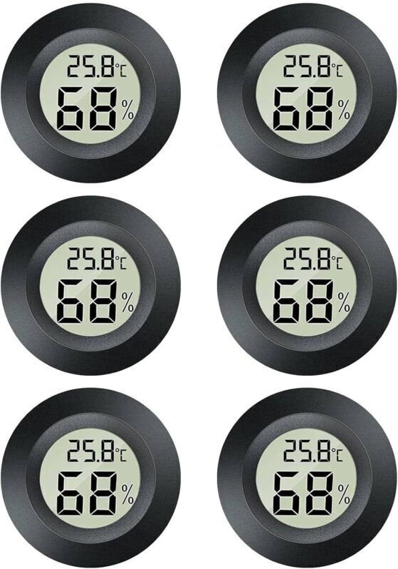 2-in-1 Mini-Hygrometer – 6 Mini-LCD-Digitalthermometer – Für den Innen- und Außenbereich – Für Gewächshaus, Keller, rund...
