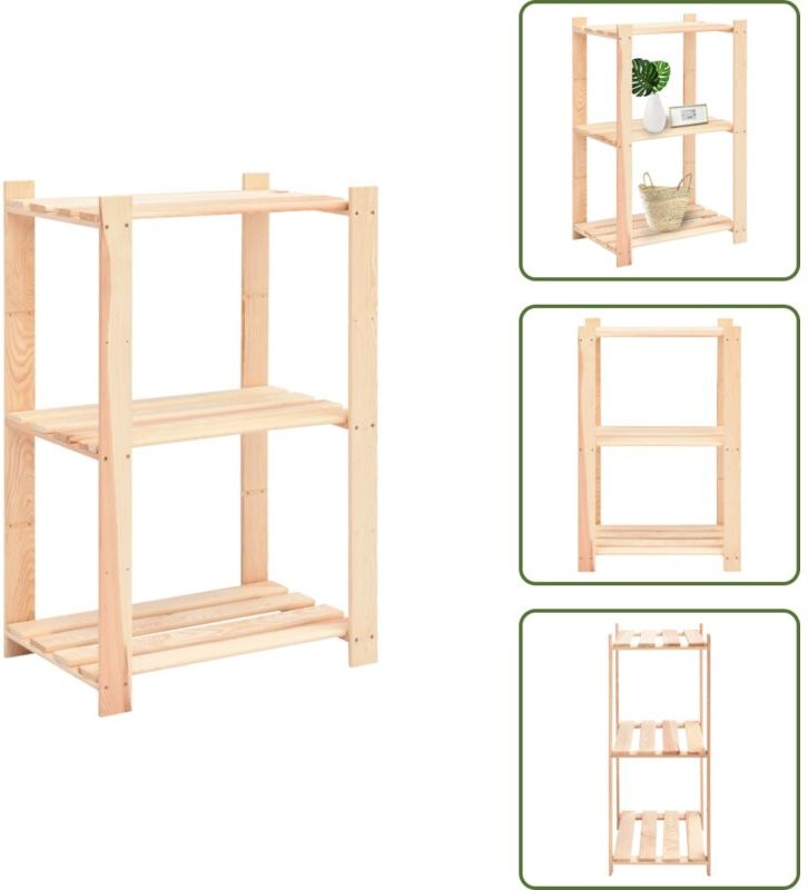 Lagerregal mit 3 Böden 60×38×90 cm Kiefer Massivholz 150 kg - Industrieregal - Holzregal - Lagerregal - Massivholzkasten...