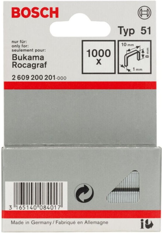 Flachdrahtklammer Typ 51, 10 x 1 x 8 mm -2609200201 - Bosch