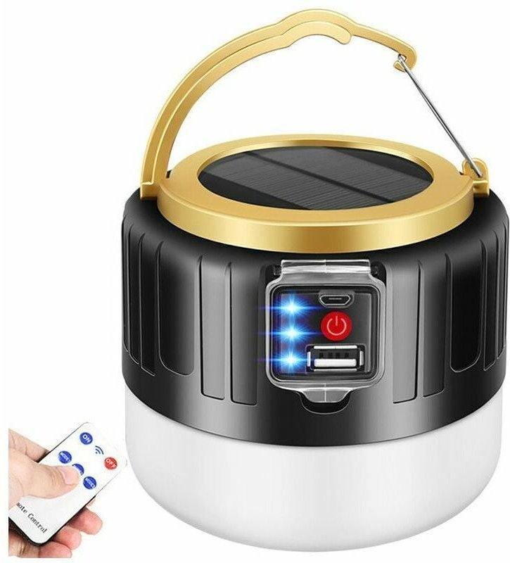 Solar-LED-Campinglaterne, wiederaufladbar, Notfall-Taschenlampe, Fernbedienung, Zeltbeleuchtung, Powerbank, 3 Lichtmodi,...