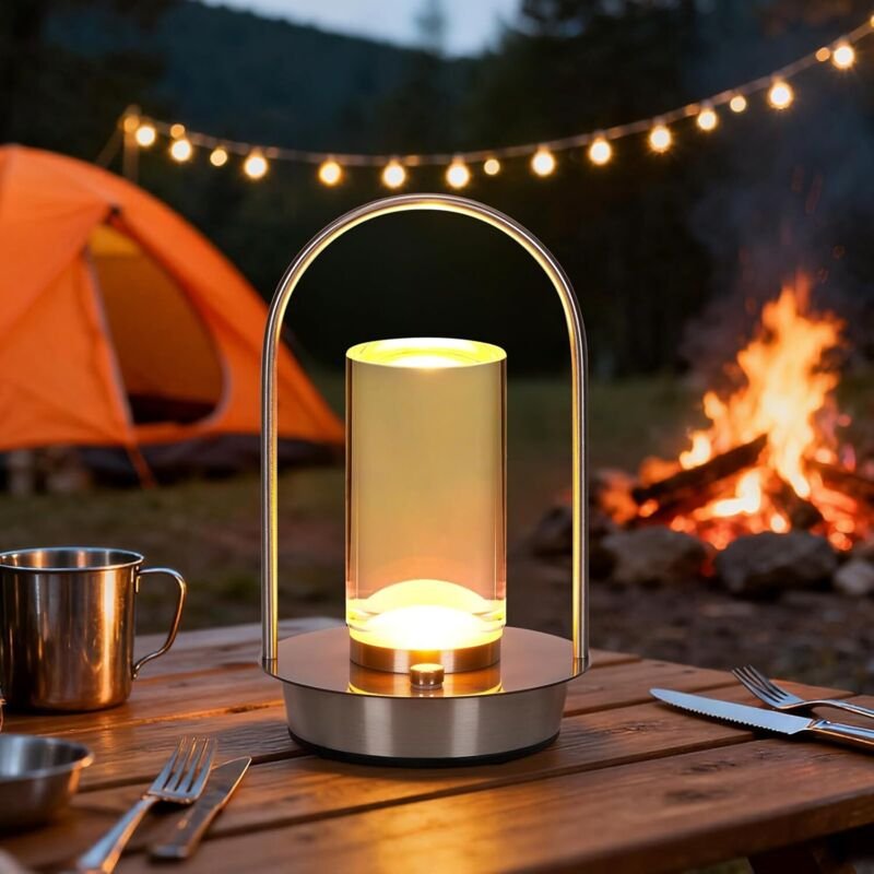 Tragbare Kristalllaterne für drinnen und draußen, kleine wiederaufladbare kabellose LED-Schreibtischlampe mit 4000 mAh A...