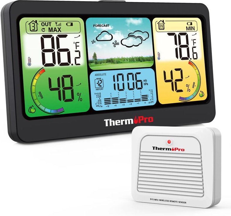 Thermo pro tp280b 300m kabellose wetters tation kosten pflicht iges raumthermometer-hygrometer mit wetter vorhersage gro...