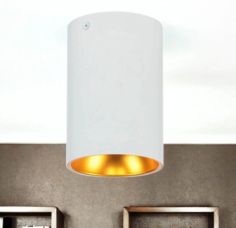 Licht-erlebnisse - Kleiner Deckenspot Aufputz ø 9,5 cm h: 12,5 cm in Weiß Kupfer-Gold GU10 Deckenlampe Spot