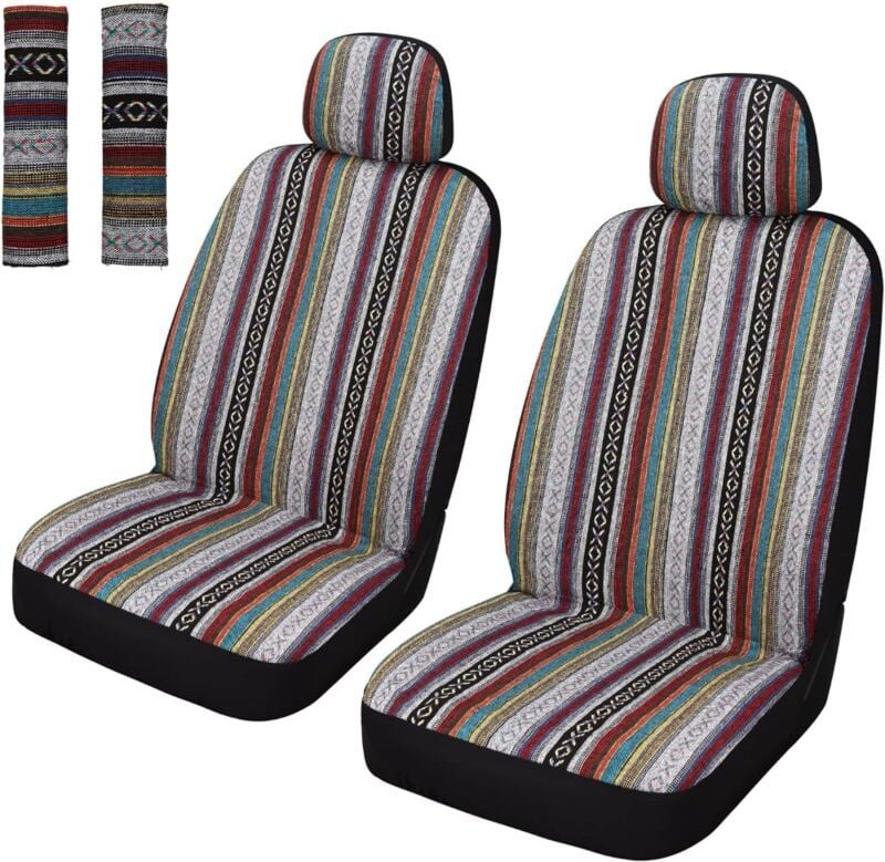 Ulisem Autositzbezüge, Vordersitzbezüge mit Sicherheitsgurtpolstern, waschbar und atmungsaktiv, gestreifter Webstoff, un...