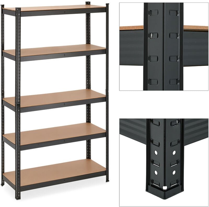 Schwerlastregal, 5 Ebenen, hbt 180x100x30 cm, 1250 kg Tragkraft, Metall Lagerregal für Keller, Garage, schwarz - Relaxda...
