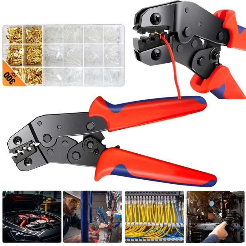 Day Plus - Crimpzange Kabelschuhe Flachstecker Quetschverbinder Zange kfz Elektrik set 300x