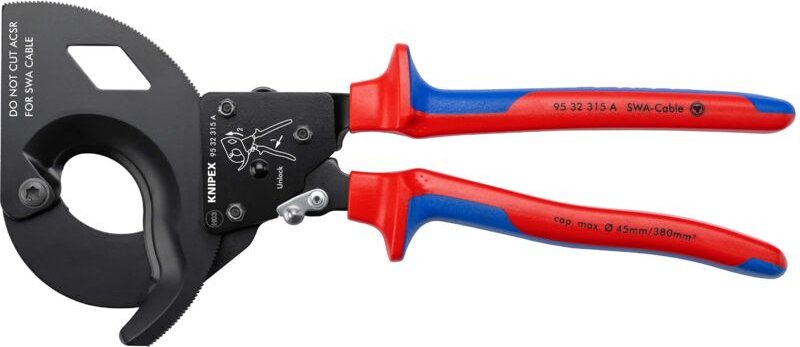 Knipex - 95 32 315 a Kabelschneider (Ratschenprinzip) für stahlarmierte Kabel (SWA-Kabel) mit Mehrkomponenten-Hüllen sch...