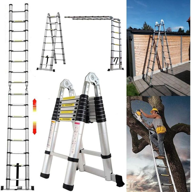 5M Mehrzweck Aluminium Teleskopleiter Ausziehbare Trittleiter A-Rahmenleiter Schwere 150kg Tragfähigkeit