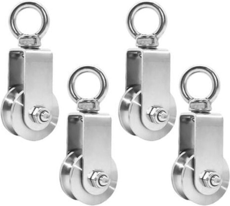 Mumu - 4 Stück 34 mm Umlenkrollen mit Kugellager, Heberolle Traglast 250 kg, Edelstahl-Seilrollen für Seilfitness (4 Stü...