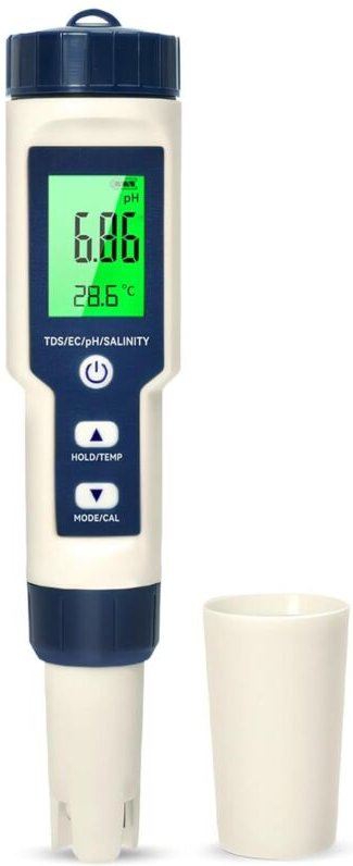 18 × 3,7 × 3,7 cm) pH-Meter, 5-in-1 PH/TDS/EC/Salzgehalt/Thermometer, LCD-Display-PH-Tester, automatische Temperaturkomp...